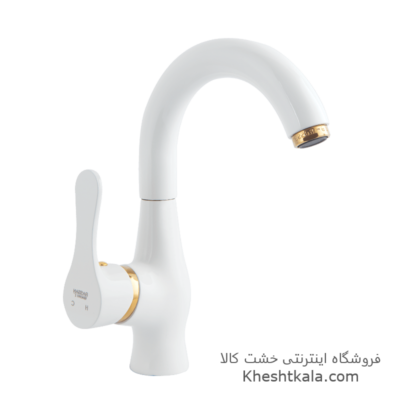 خرید شیر روشویی متحرک سفید طلایی طرح صدف -min