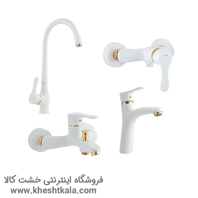 ست شیرآلات راسان مدل صدف - سفید طلایی